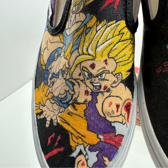 Vans Classic Slip On Mens 10.5 Custom Painted Dragon Ball Z Shoes Sneakers Skate - Picture 8 of 16